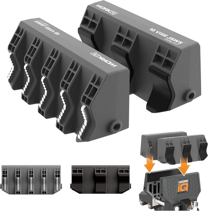 WORK IQ TOOLS Pipe-Fit Vise Jaws | Double-Sided Jaws For Secure Grip | Upgraded Jaws for Securing PVC, Cast Iron, Copper or Aluminum Pipes and Tubes | Compatible with IQ Vise - Image 1
